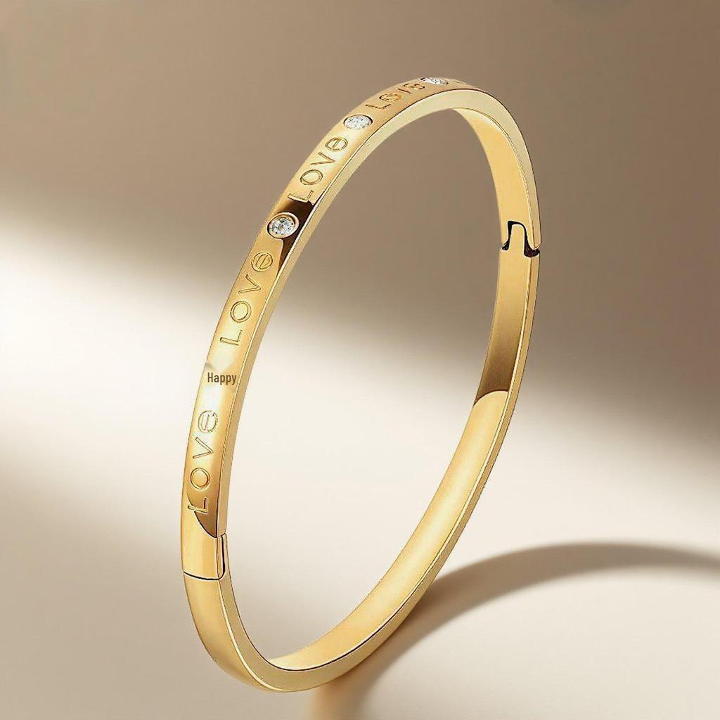 Elegant Women's Titanium Steel Bracelet with Rhinestone Buckle - Durable, Non-fading, English Letter Design