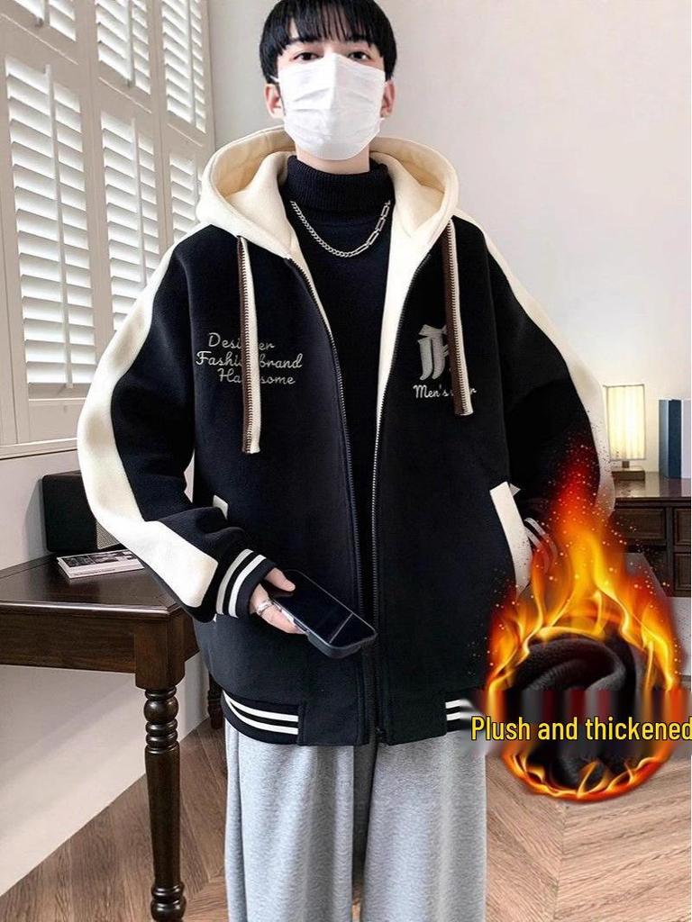 Giacca con Cappuccio da Baseball Foderata in Pile per Ragazzi, Perfetta per Autunno/Inverno, Studenti delle Scuole Medie e Superiori, Spessa e alla Moda per Adolescenti e Bambini Più Grandi