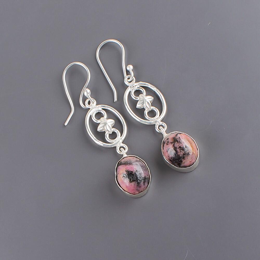 Black Rhodonite Gemstone 925 Sterling Silver Jewelry Handmade Boho Earrings2.00" EE-17-27