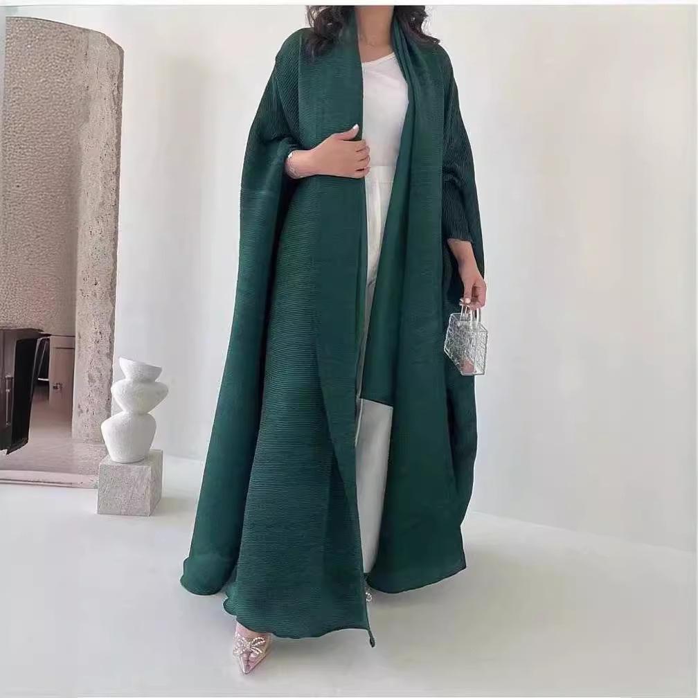 Middle Eastern 2024 Summer Pleated Fashion Lapel Tie Long Scarf Outerwear.