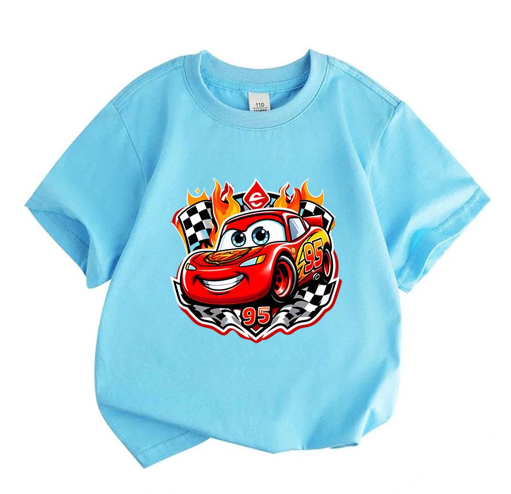 Kids Boys Girls 100% Cotton Crew Neck Short Sleeve T-Shirt, Cute Racing Car 95 Print Casual Soft Tee Tops for Toddlers Children Daily Wear