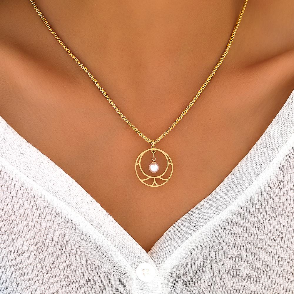 

Ожерелья из нержавеющей стали, простые полые круглые белые подвески с искусственным жемчугом, цепочка на ключицу, ожерелье на день рождения для женщин, ювелирные изделия