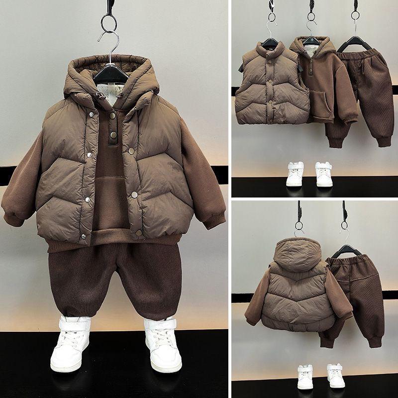 Jungen 2025 Stilvolles Fleecegefüttertes Winterwesten-Set - Koreanischer Stil 3-teiliges Outfit