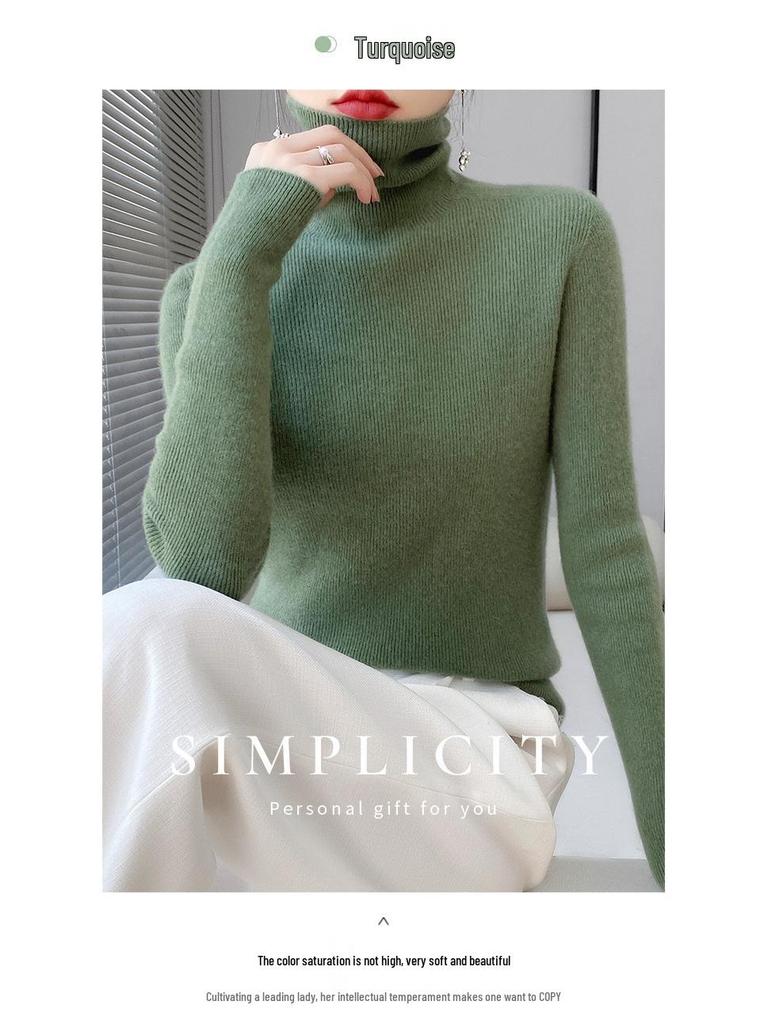 Damski sweter ze 100% wełny z wysokim dekoltem, dopasowany krój - Rozciągliwy kaszmirowy pulower na jesień/zimę