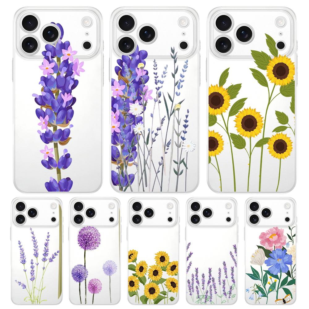 Sunflower Flower Lavender Purple Soft Clear Phone Case For iPhone 17 Air 16E 16 11 15 14 Pro MAX 12 13 7 8 Plus SE Easter Cover