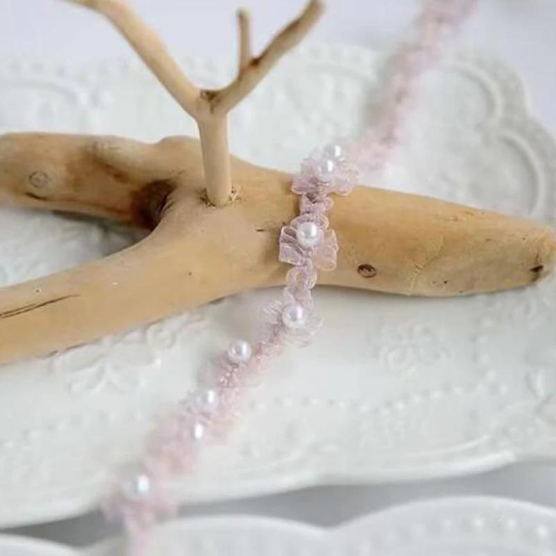 5yards Pearls Embroidery Beaded Lace Ribbon Skirt Cheongsam Baby Clothing DIY Applique Collar Cuffs Decoration Fabric Accessory