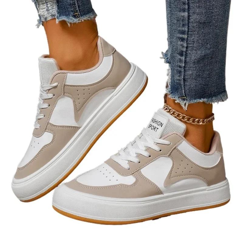 Fashion Ladies Shoes on Sale 2024 Brand Lace Up Women's Vulcanize Shoes Autumn Round Toe Mixed Colors Breathable Sport Shoes Ladies