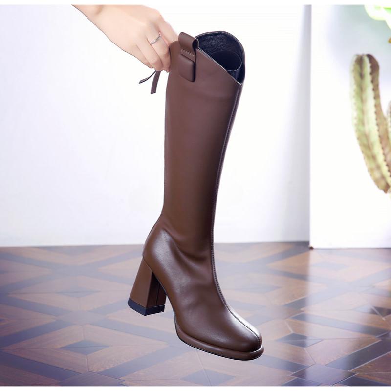 

Модные женские сапоги длиной до колена с леопардовым принтом и круглым носком 2024 года, горячая распродажа, новые однотонные туфли с молнией сзади, модная женская обувь для активного отдыха 39