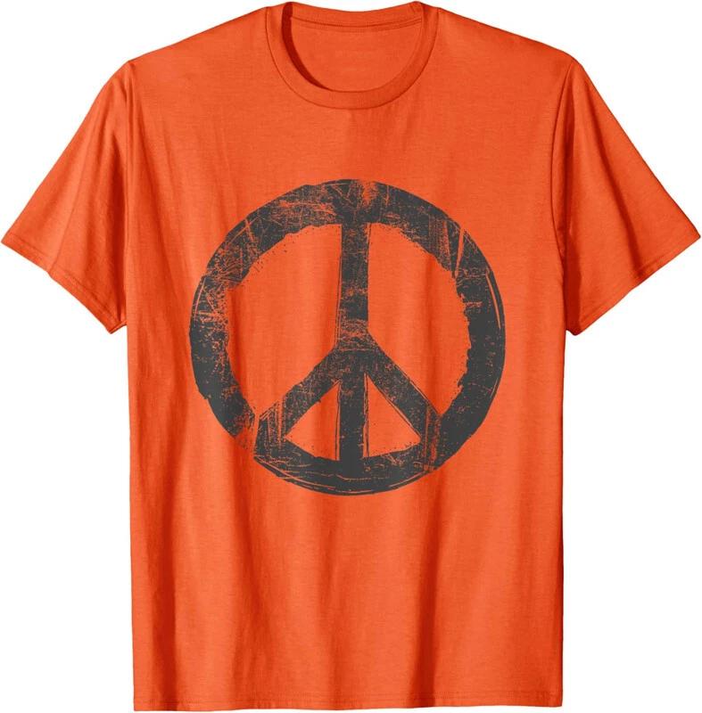 Retro Vintage Distressed Design Peace Sign Design Unisex T-Shirt L