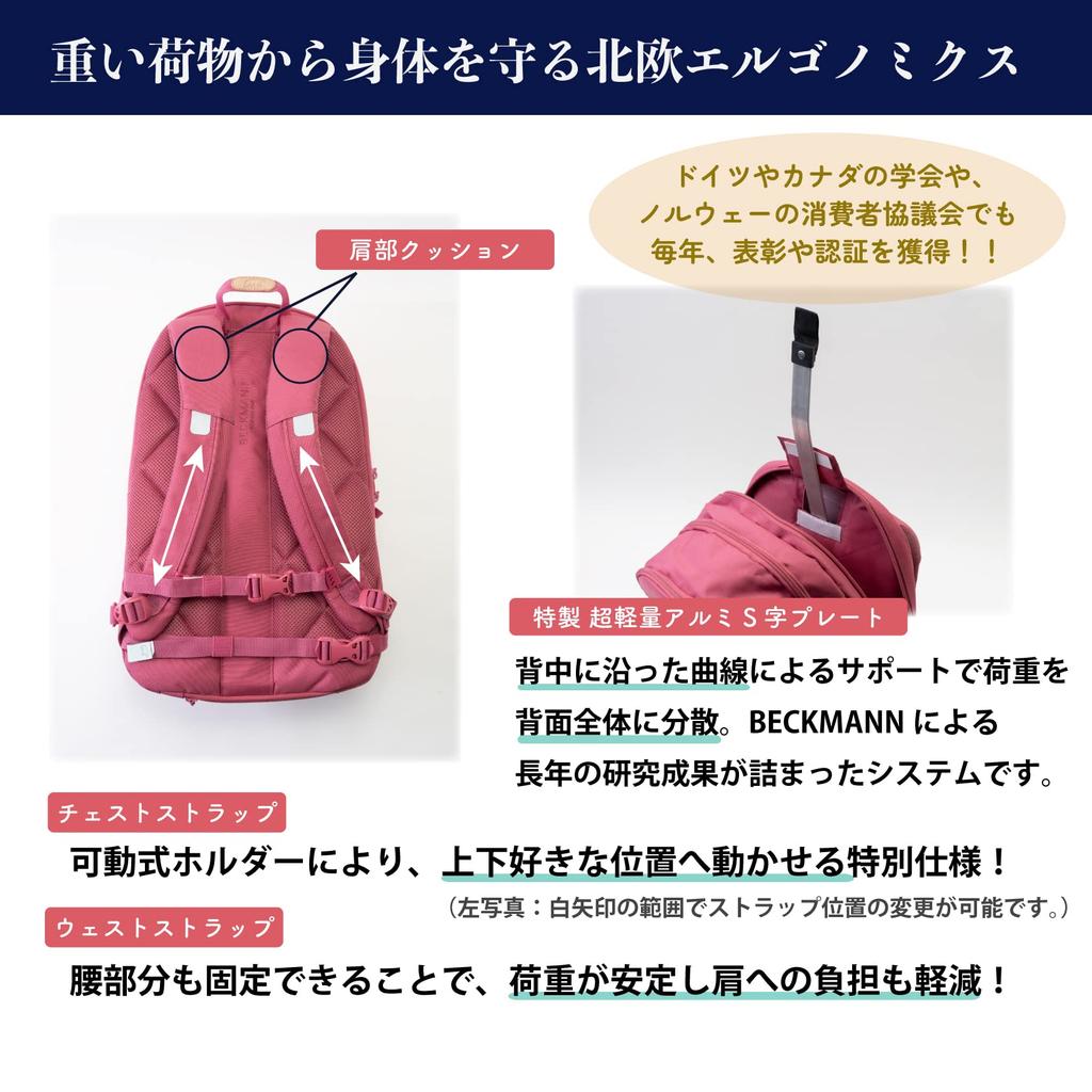 [BECKMANN] Beckman Norway Backpack URBAN Midi Rose Kids Women's Backpack Nordic Ergonomic Lightweight Rain Cover Included