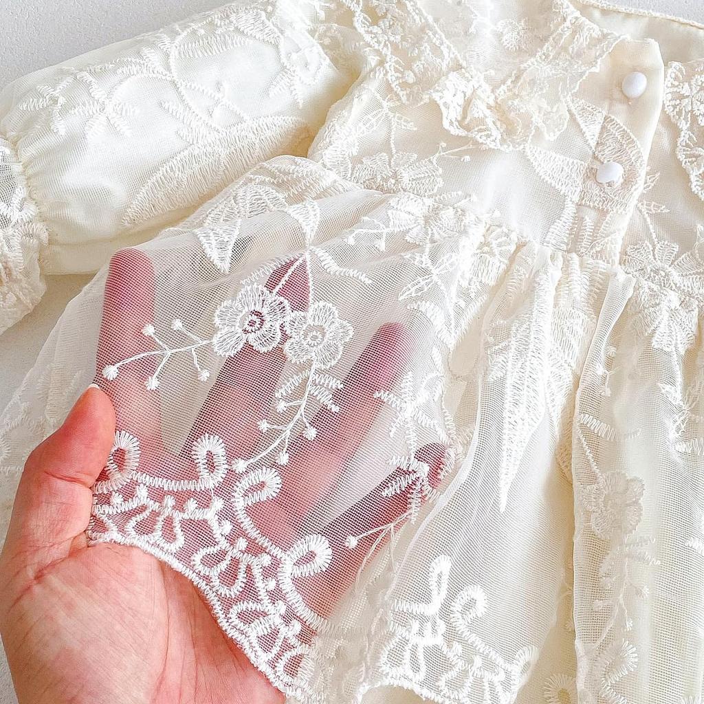 Baby Rompers for Tulle Baby Baby Long Floral Shrine First Monthly Years Old [VNGOLERRY] Girls, One-Piece Dress, Dress, Clothes, Sleeves, Lace,