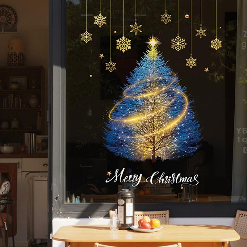 Adesivi per Vetrine Capodanno 2025 Decorazione Natalizia Babbo Natale Pupazzo di Neve Adesivo Albero di Natale Decorazione Vetro Decalcomania Regalo di Natale