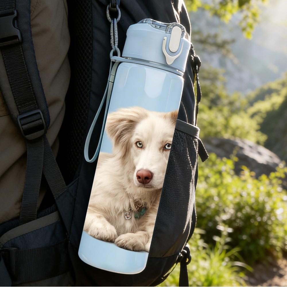 1PC Two Cute Puppy Dogs Snuggling Print 750ml Color Plastic Sports Water Bottle Leakproof Flip Straw Lid Suitable for Sports Office Home Use