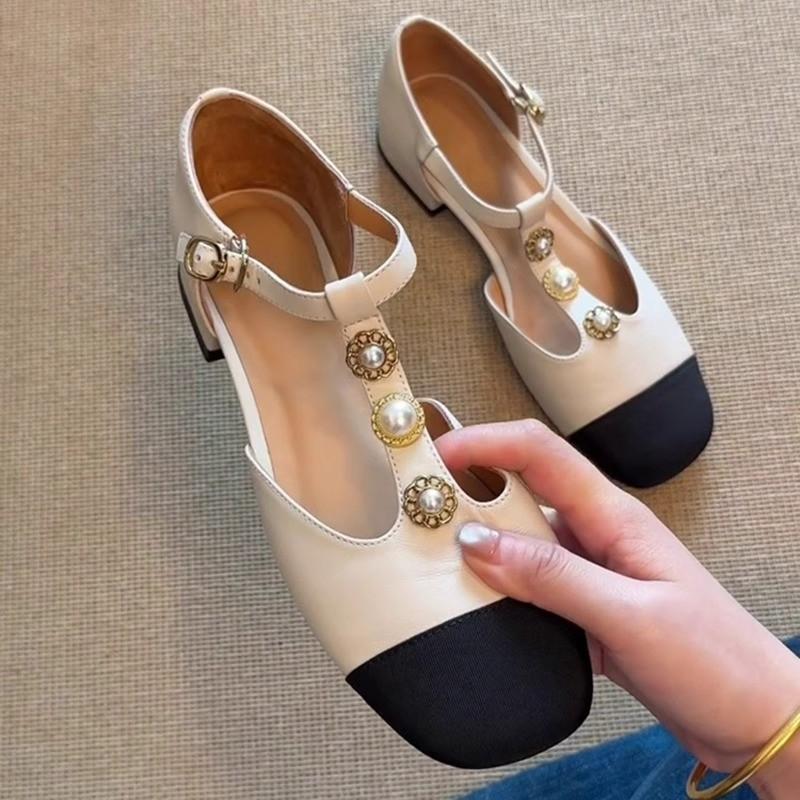 

Mary Jance Женская обувь Модные туфли на каблуке Летние дизайнерские туфли 2025 Роскошные Новые Повседневные Сексуальные Zapatillas De Mujer 35 бежевый