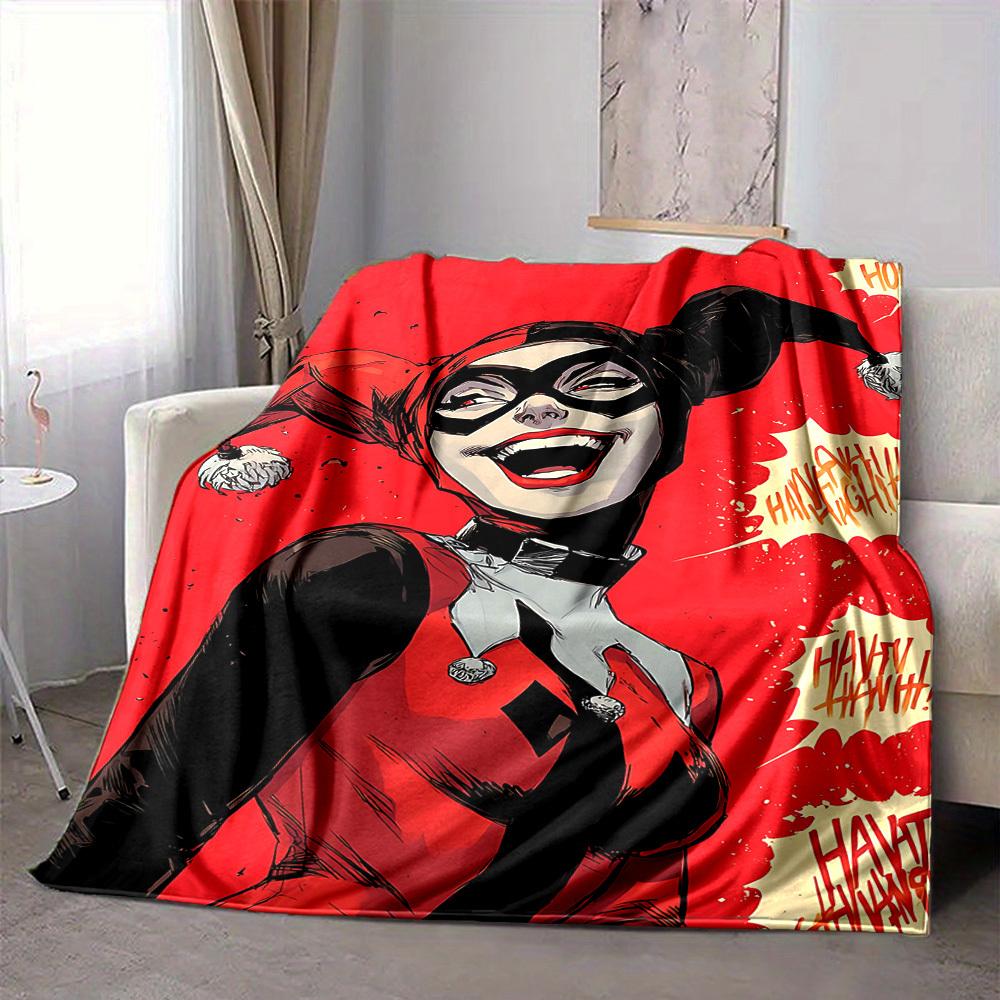 1pc Harley Quinn Joker Flannel Throw Blanket - HD Printed Lightweight Soft Warm All-Season Blanket for Sofa, Bed, Travel, Camping 134