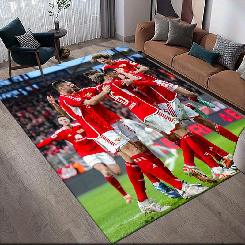 Union Berlin Players Flannel Printed Carpet, Home Sofa Decoration for Living Room & Bedroom, Non‑Slip Play Flannel Floor Mat for Game Room