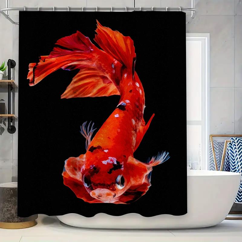Goldfish Print Shower Curtain Waterproof Fabric Large Size Home Decor Bathroom Accessory for Pets Bathing Room Black Background