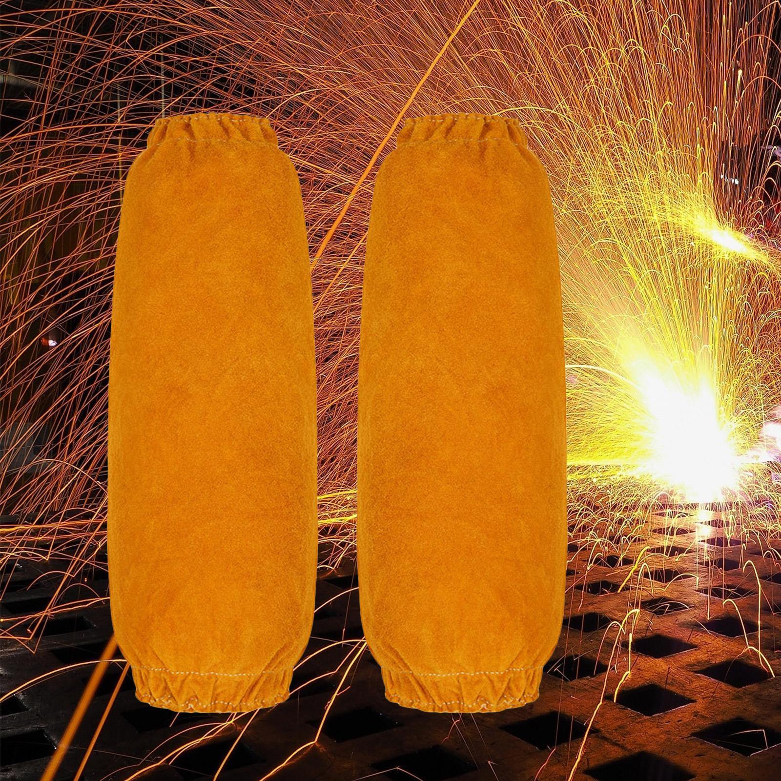 

Leather Welding Sleeves Multipurpose Heat Flame Resistant Stitch Tightly Arm Protection for Metalworking Smelting Soldering жовтий