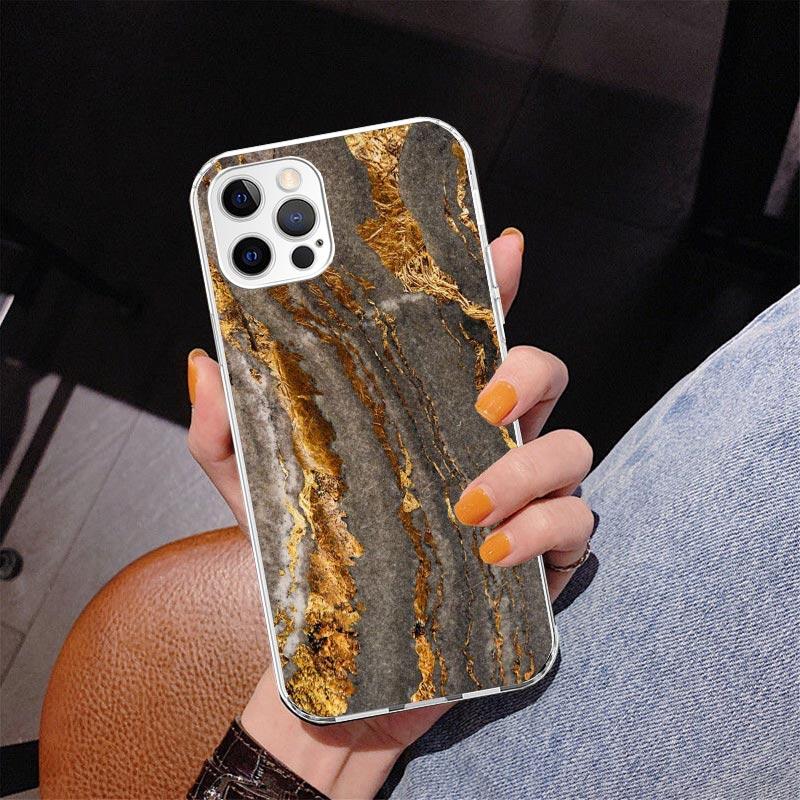 Fashion Gold Pink Geometric Marble Phone Case For iPhone 17 Air 16 Pro Max 16E 15 + 14 Plus 11 12 13 Mini 7 8 SE Gift Print Cove