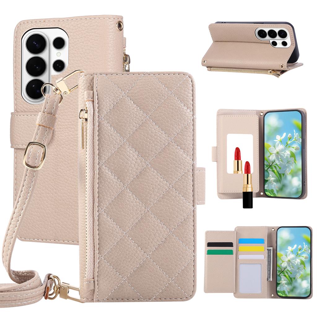 Crossbody Long Lanyard Flip Cards Solt Wallet Leather Bag Case for Samsung S26 Ultra S25 S24 S23 S22 A27 A17 A37 A57 Stand Cover