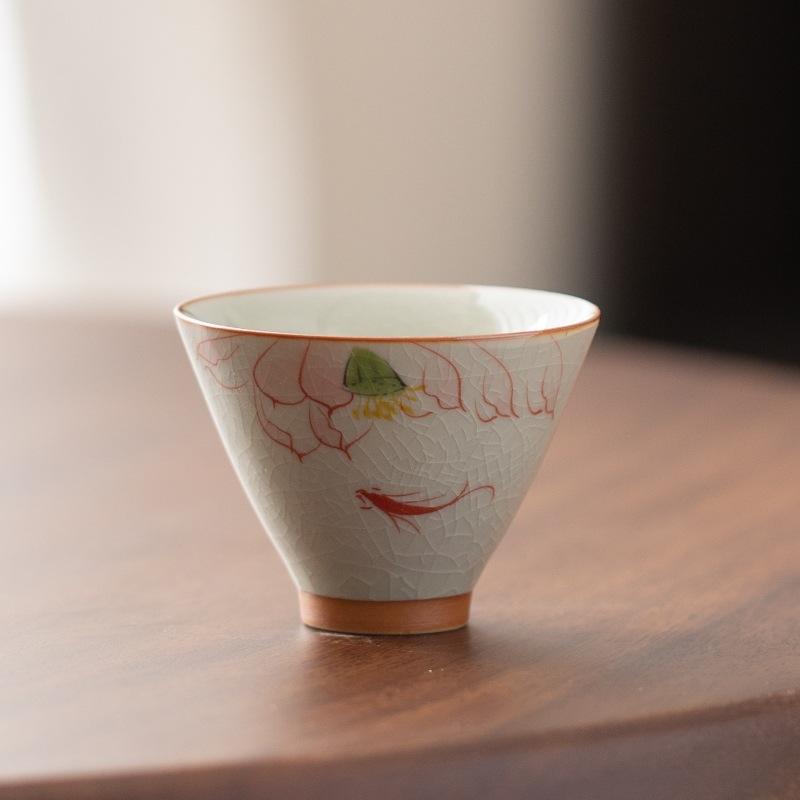 Chinese Style Ge Kiln Master Cup Handmade Ceramic Tea Cup Single Cup Tea Tasting Cup Kung Fu Tea Set Teacup