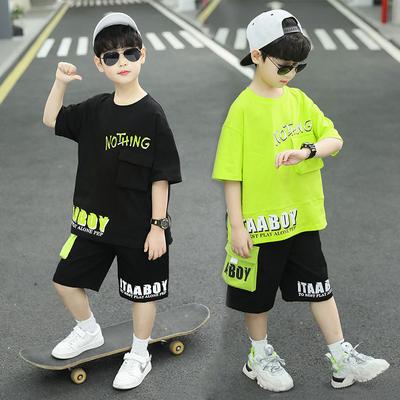 Gutter Sommerdress Baby Hip Hop Kortermet + Bukser 2 stk Barn Bomull Sportsklær Barn Gutter Klessett