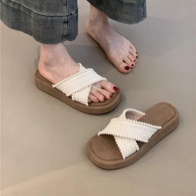 

Platform Small Man Cool Slippers Summer 2025 French Gentle Fairy Vacation Cross Sandals Female 40