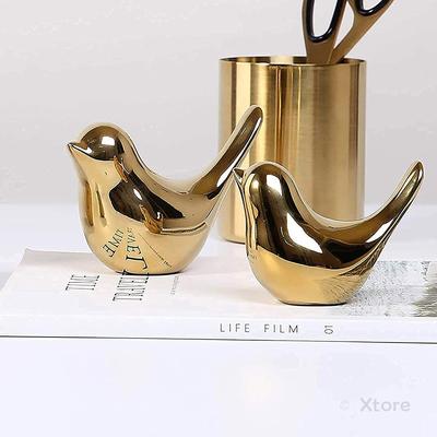 Estatueta de Cerâmica Pássaros da Bênção Dourada para Decoração de Casa | Sala de Estar, Quarto, Mesa de Escritório, Armários - (Pacote de 2, Dourado)