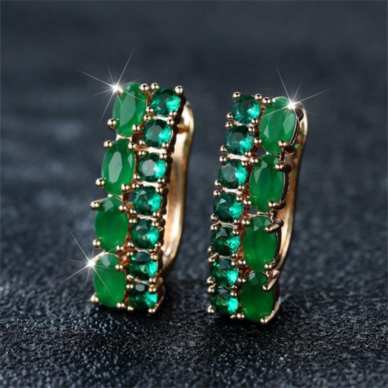 Green jade slightly inlaid round light luxury women s earrings jewelry