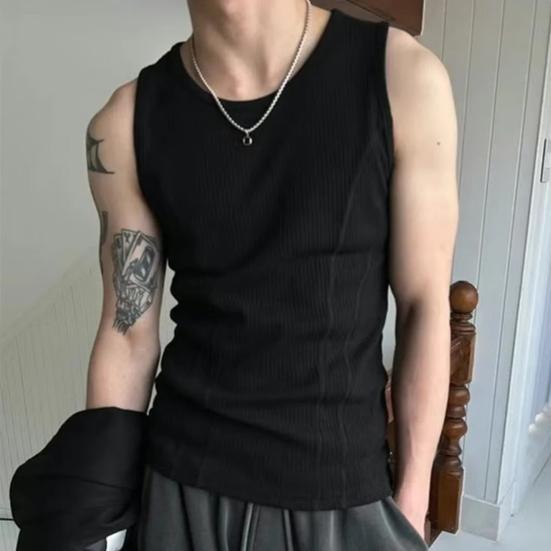 Men Ribbed Tank Top Summer Sleeveless T-Shirt Solid Color Workout Tank Top for Gym Outdoor Sports Street Beach
