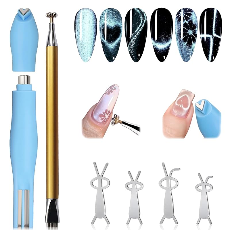 3 in 1 Heart Magnet for Cat Eye Gel Polish, Double-Head Flower Design Nail Magnetic Pen, Multifunctional Cat Eye Magnet for Nail, Cat Eye Nail Magnet