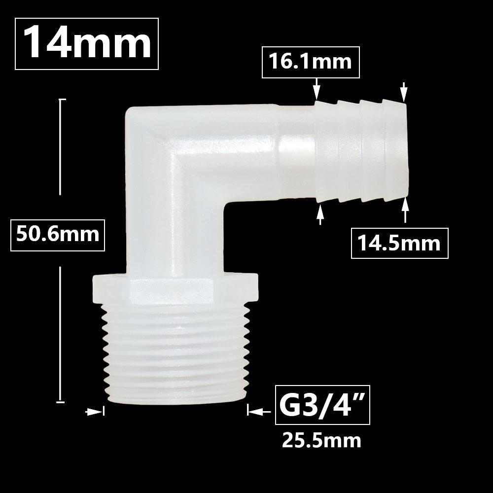 6/8/10/12/14/16/18/20mm Hose Elbow Connector To 1I2 3/4 Inch Male Thread 90 Degrees Barb Fittings Irrigation System Pipe Coupler