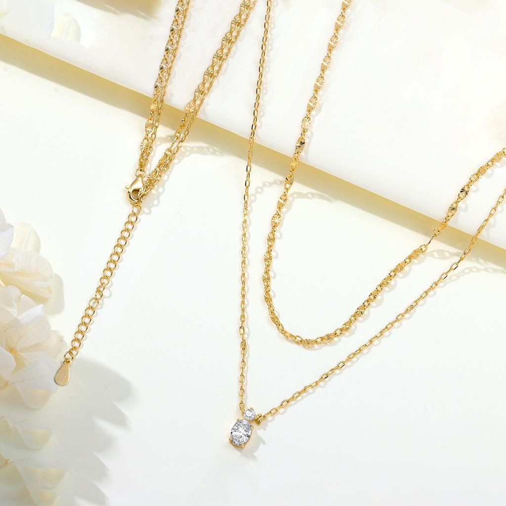 S925 Silvery Necklace Gold Plated Exquisite Double-Layer Zircon Necklace Elegant Jewelry For Women Birthday Gift