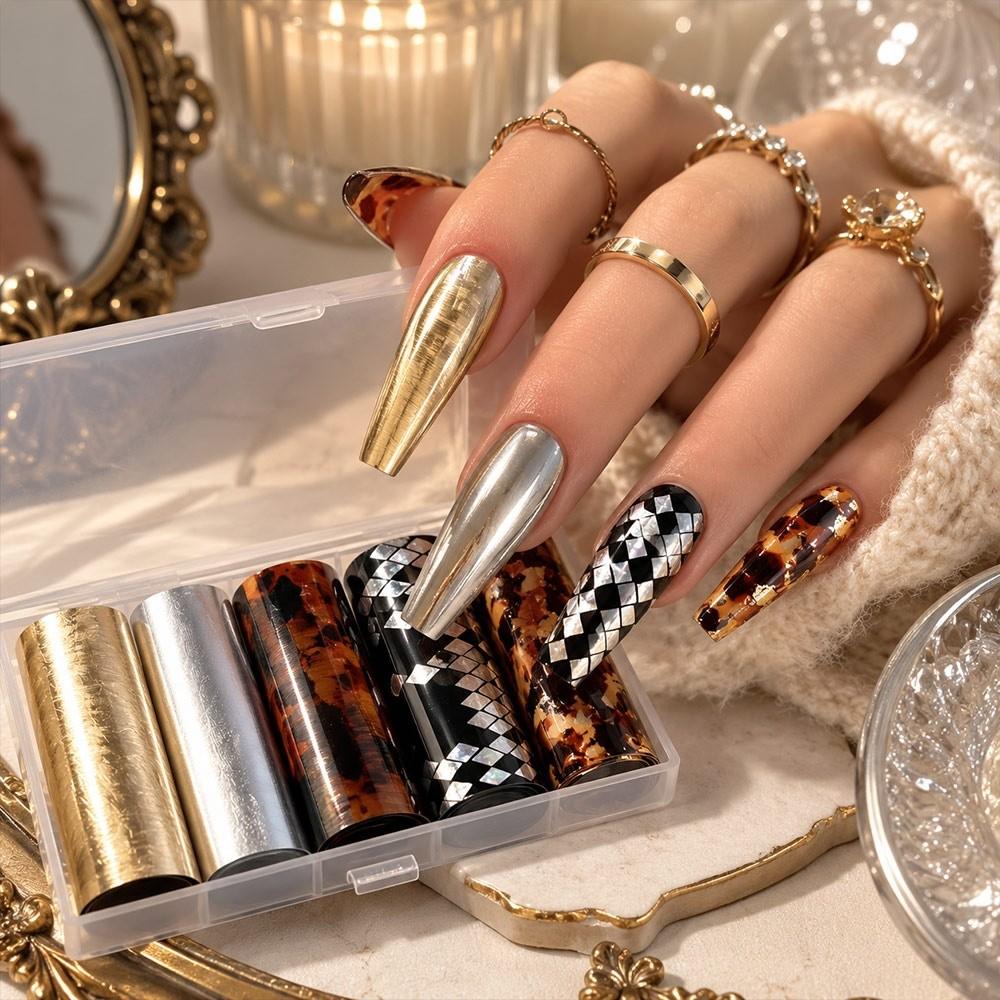 Laser Nail Stickers Black White Nail Decals Fashion Manicure Decals Manicure DIY