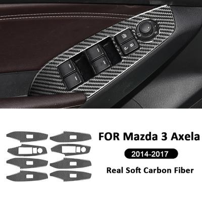 Kohlefaser Auto Fensterheber Schalter Panel Verkleidung Rahmen Dekorationsaufkleber Für Mazda 3 Axela 2014-2017 Innenraum Zubehör