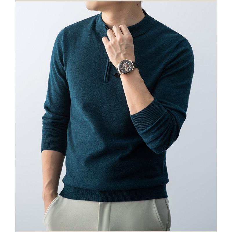 Men S Half High Neck Zip Knit Sweater Long Sleeve Top