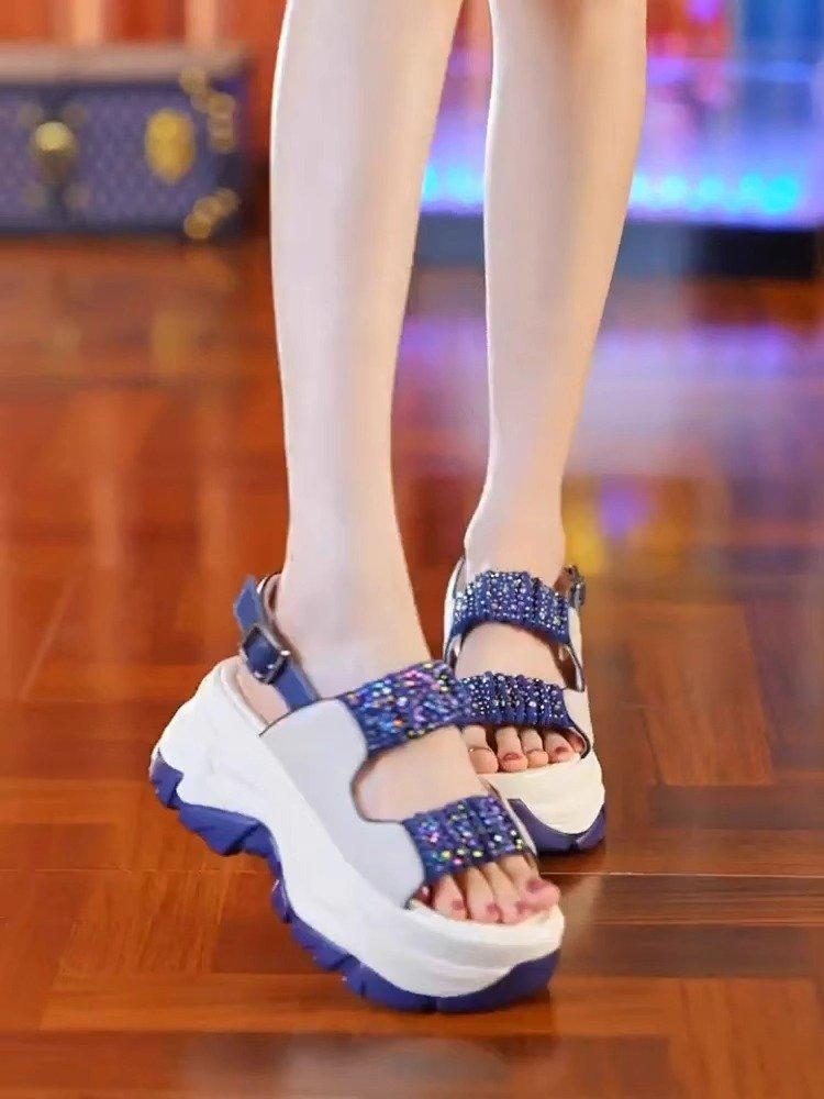 

Platform muffin sports sandals women s outer wear 2025 summer new versatile bright diamond beach Roman sandals women s tide 40
