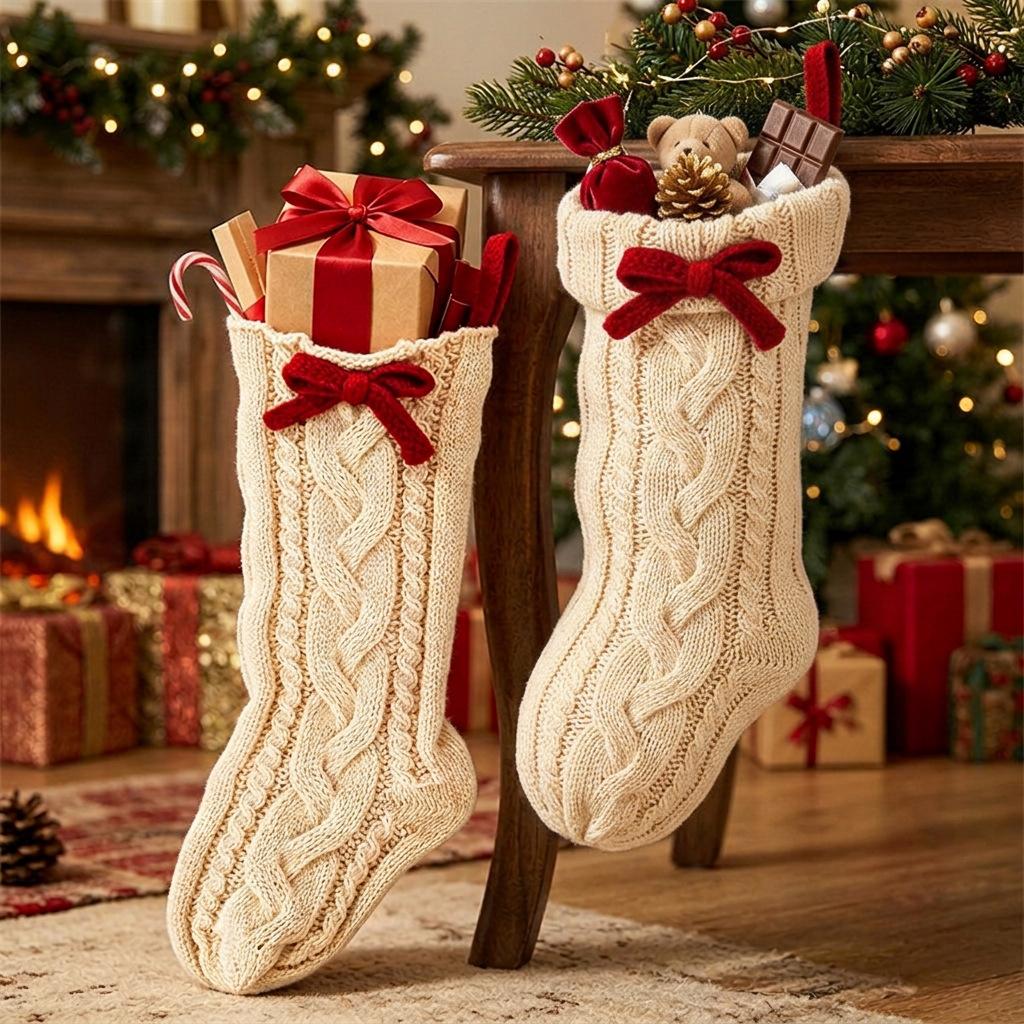 Christmas decorative stockings twisted knitted socks modeling Christmas tree pendant Christmas decorative Christmas stockings pendant gift