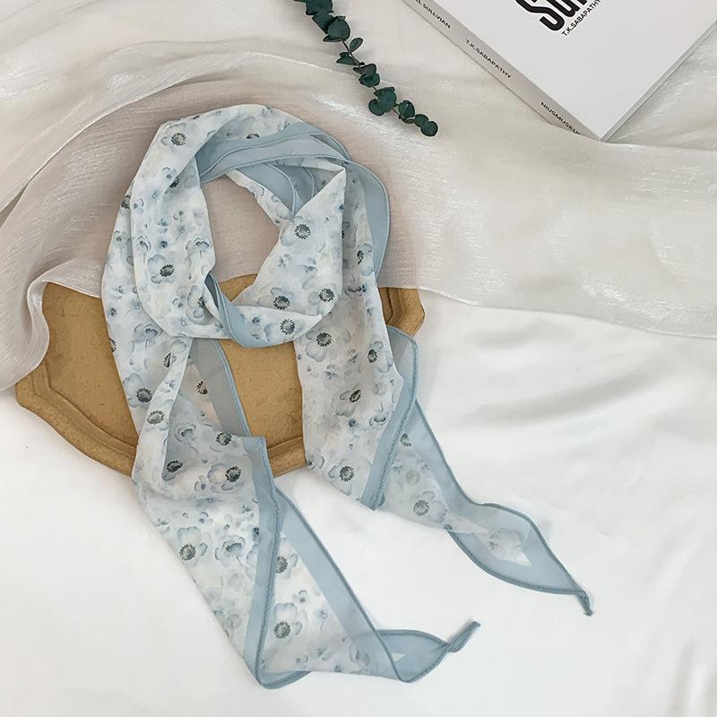 Long Silk Scarf Neck High-end Decorative Scarf Multi-functional Floral Headscarf Headband Hair Tie Waist Belt Streamer