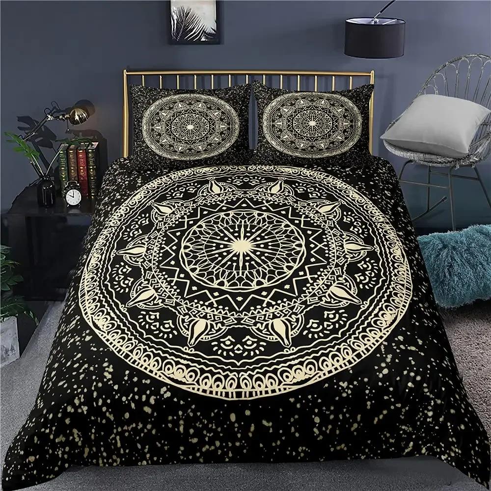 Luxury New 3D Print Hamsa Hand Bedding Set Boho Mandala Duvet Cover Set Black Gold Bohemia Fatima Hand Bed Linen Lucky Hand