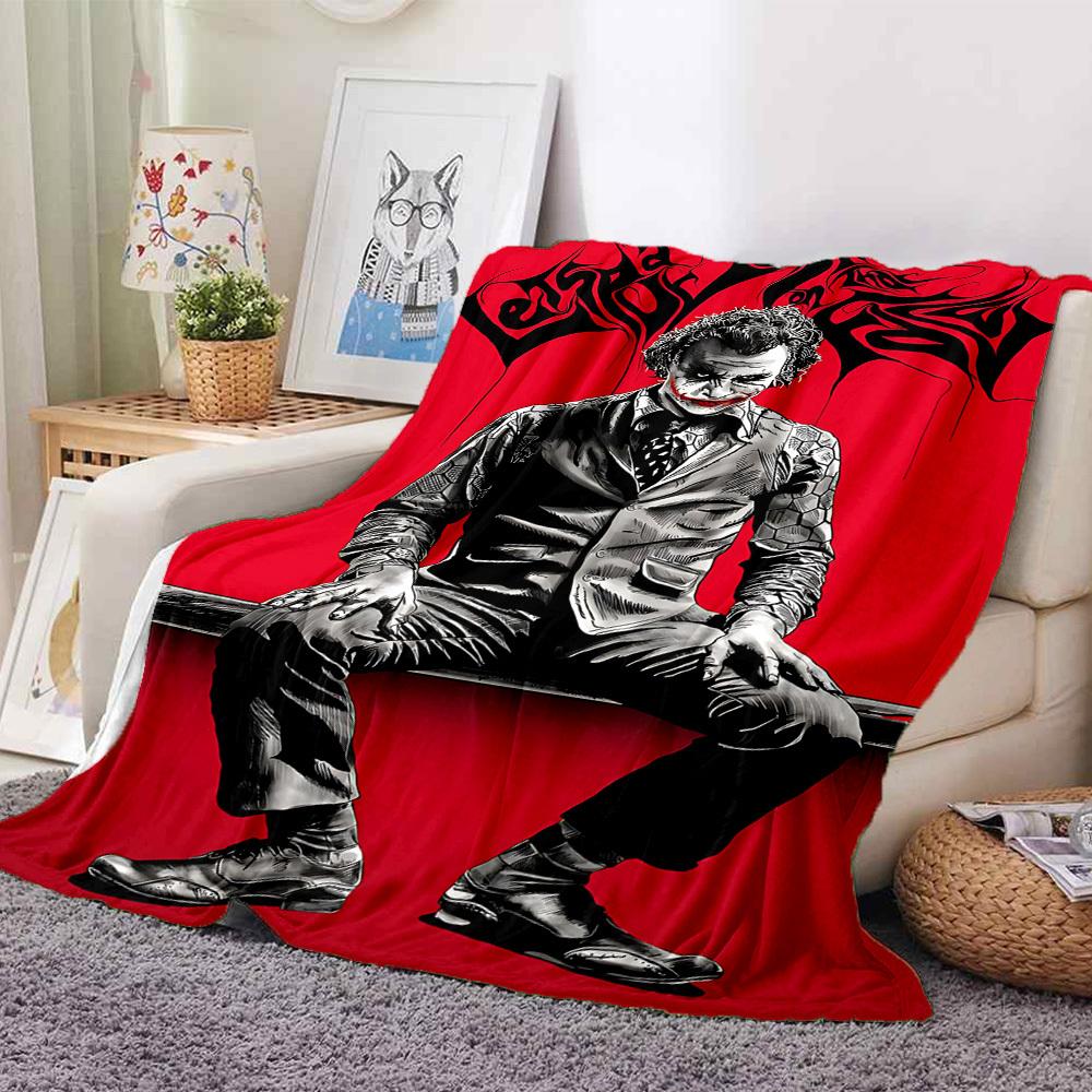 

1pc Joker Red Flannel Throw Blanket - HD Printed Lightweight Soft Warm All-Season Blanket for Sofa, Bed, Travel070 130cmx150cm