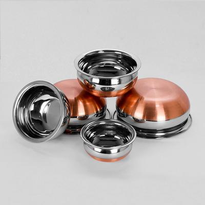 Steel Handi Set Copper Bottom Handi Set of 5pc Kitchen Serving, Cooking Bowl Biryani Milk Pot Pan Handi Set 5-Pieces Kitchen