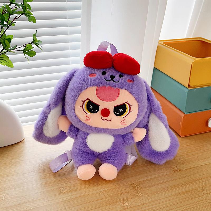 Super süße und niedliche Wow dreijährige Schlappohr-Kaninchenpuppe Tasche Kinder Spaß Trend Spiel Greifpuppe Puppenrucksack