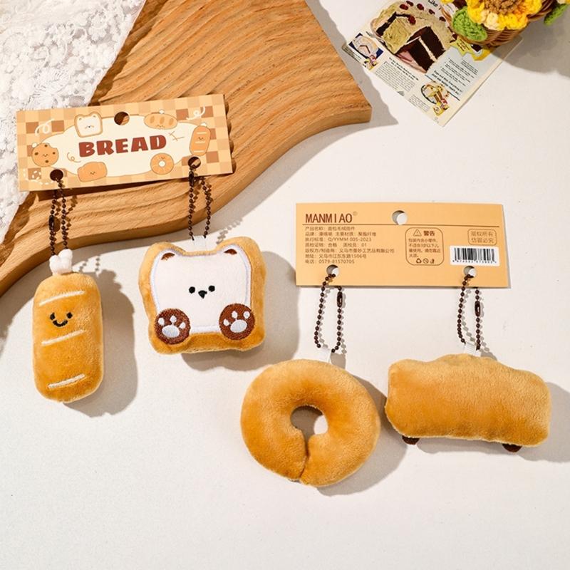 2Pcs Miniature Bread Plushie Keychain Portable Food Themed Bag Accessory Fun Stuffed Toy Bags Pendant for Student
