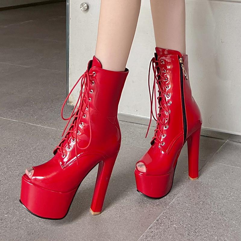 Women's high-heeled cool boots, sexy European and American style waterproof platform thick heel large size fish mouth shoes