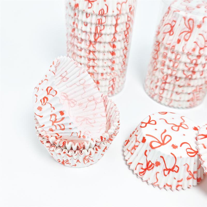 Paper Baking Cups 100PCS Bow Cake Cups Cupcake Molds Holder for Muffin Homemade Cake Events