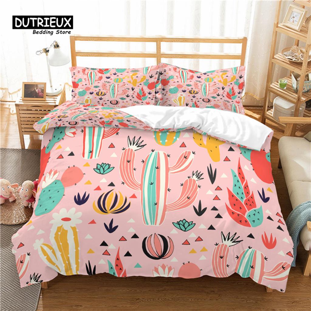 Home Living Luxury 3D Cactus Print 2/3Pcs Comfortable Duvet Cover Pillowcase Bedding Sets Queen And King Eu/Us/Au Size