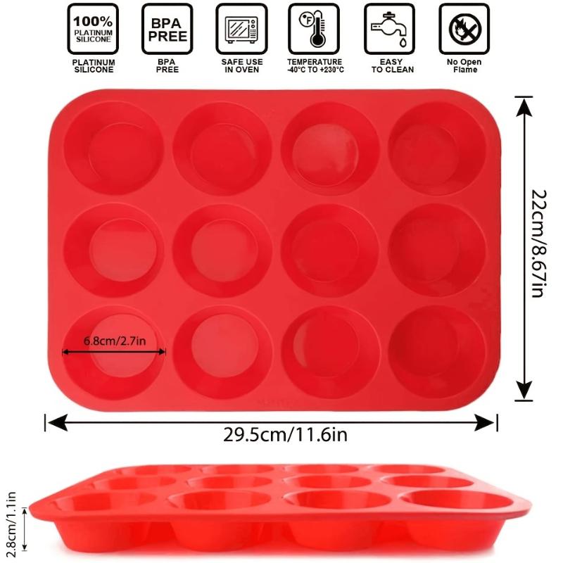 Non-Stick Silicone Mold Muffin Cupcake Baking Pan - Dishwasher & Microwave Safe Muffins Tray Tin Bakeware Tools for Kitchen