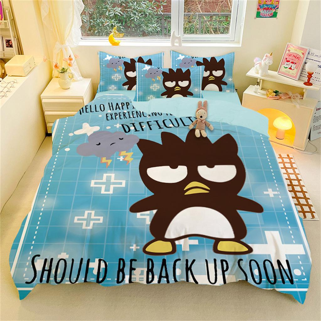 Black Penguin Cartoon Duvet Cover And Pillowcases For Boy Girl Bedroom Decor, Children Gift Single Double Large Size Duvet Cover