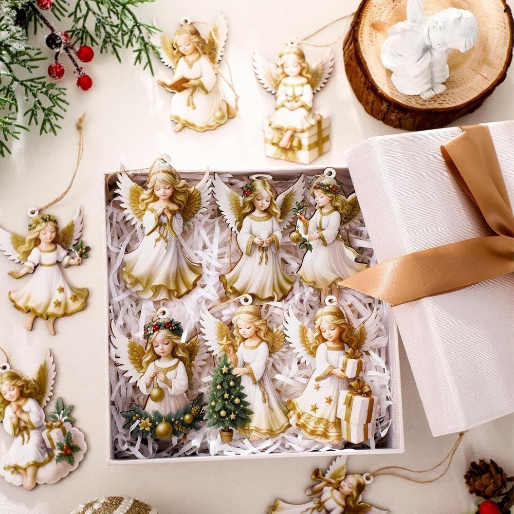 12Pcs Handcrafted Victoria Angel Ornament Set Wooden Christmas Decorations New Xmas Tree Pendant